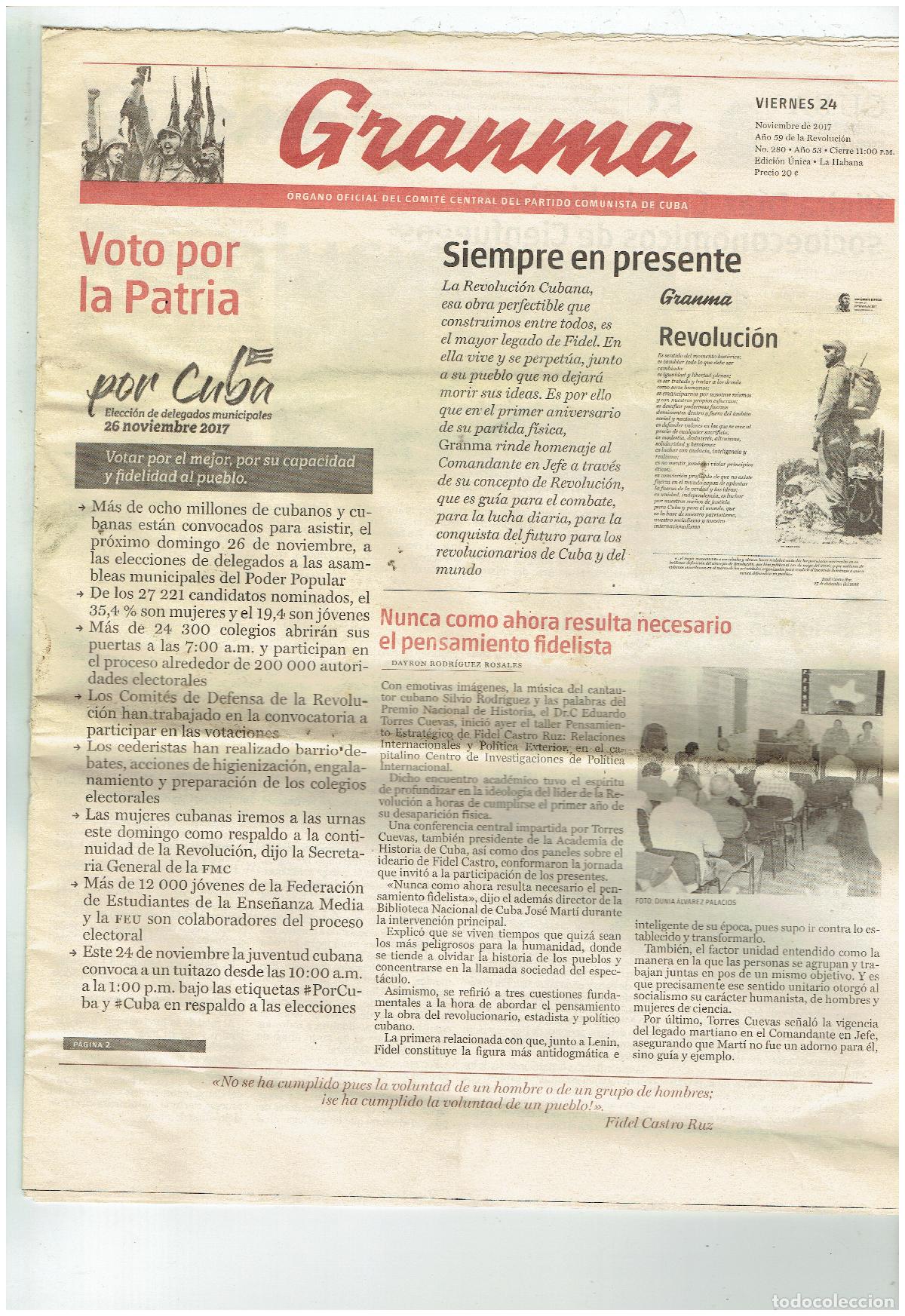 Collection Magazines and Newspapers: GRANMA. PARTIDO COMUNISTA DE CUBA. 26 NVBRE 2017. (B/48.1)