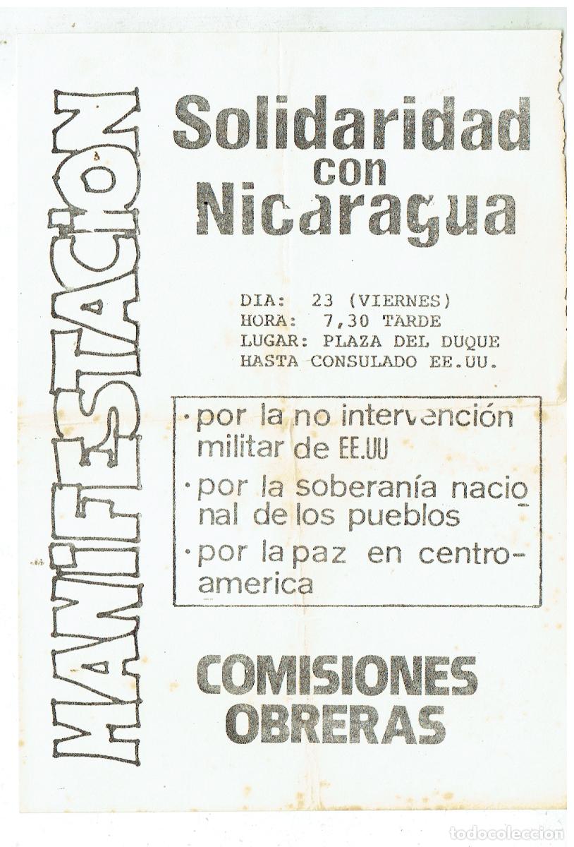 Collection Magazines and Newspapers: MANIFESTACION: SOLIDARIDAD CON NICARAGUA. COMISIONES OBRERAS. FOLLETO TAMA&Ntilde;O CUARTILLA(B/48.1)