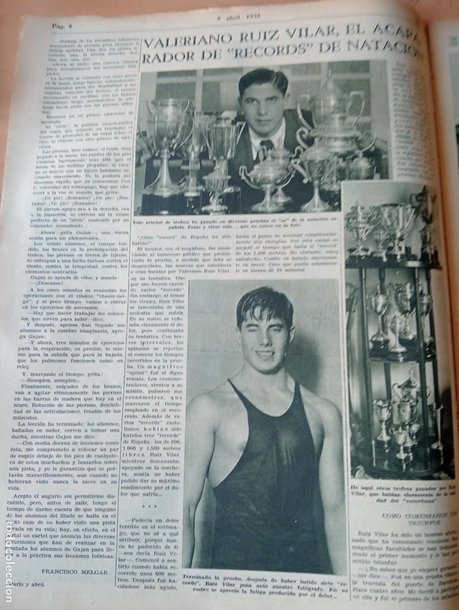 Sammeln von Zeitschriften und Zeitungen: PERIODICO A&Ntilde;O 1934 VALERIANO RUIZ VILAR NADADOR TENOR JUAN GARCIA OVIEDO ESPA&Ntilde;OL FUTBOL