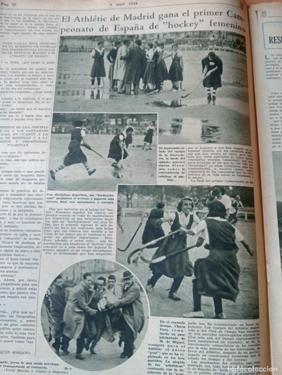 Sammeln von Zeitschriften und Zeitungen: PERIODICO A&Ntilde;O 1934 ATHLETIC DE MADRID GANA PRIMER CAMPEONATO DE ESPA&Ntilde;A DE HOCKEY FEMENINO