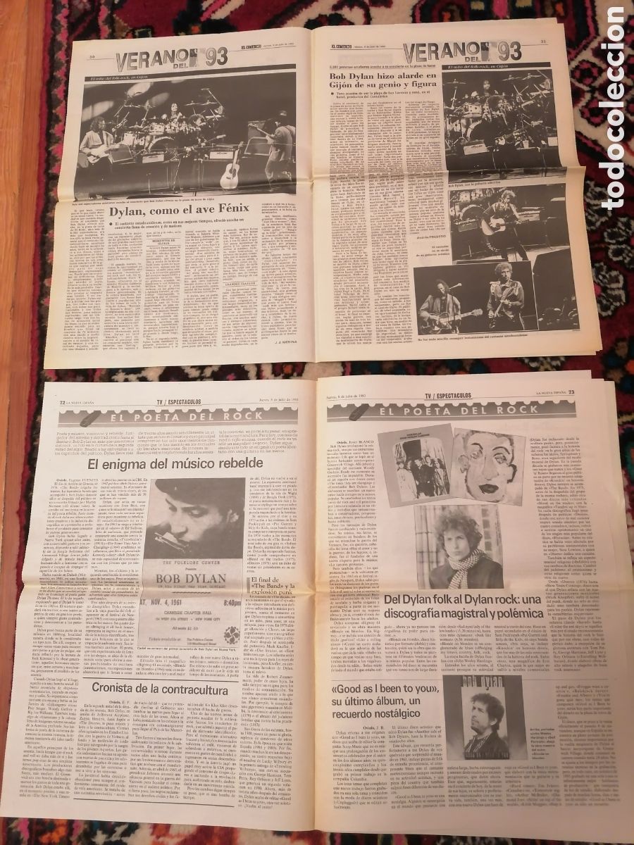 Coleccionismo de Revistas y Peri&oacute;dicos: P&aacute;ginas (6) Prensa Bob Dylan, Concierto Gij&oacute;n Julio 1993
