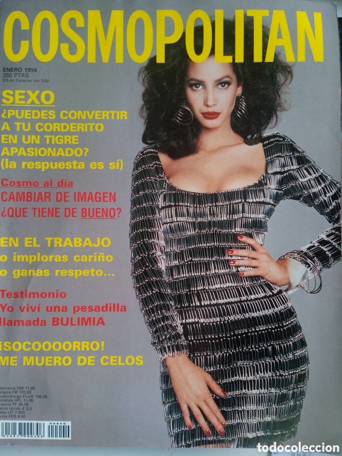 Coleccionismo de Revistas y Peri&oacute;dicos: Revista Cosmopolitan enero 1994 portada Christy Turlington - Drew Barrimore