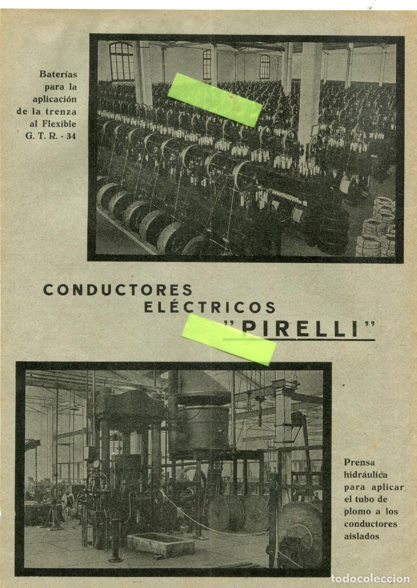 Coleccionismo de Revistas y Peri&oacute;dicos: RECORTE DE PRENSA A&Ntilde;O 1935 CONDUCTORES ELECTRICOS PIRELLI PRENSA HIDRAULICA BATERIAS FOTOS