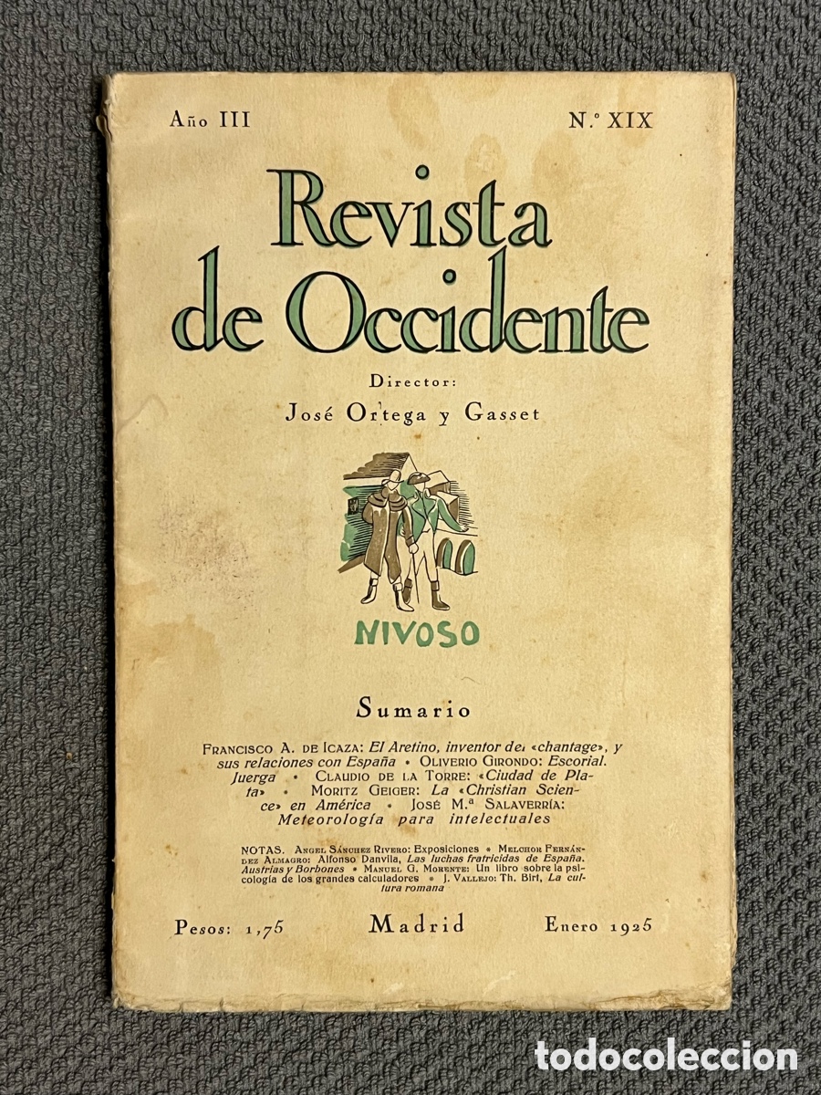 Coleccionismo de Revistas y Peri&oacute;dicos: REVISTA DE OCCIDENTE. A&Ntilde;O III. N&ordm; XIX. ENERO 1925. JOS&Eacute; ORTEGA Y GASSET
