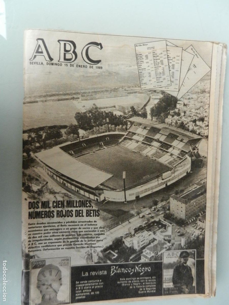 Coleccionismo de Revistas y Peri&oacute;dicos: ABC SEVILLA -DOMINGO 15-01-1989 - 2100 MILLONES NUMEROS ROJOS DEL BETIS