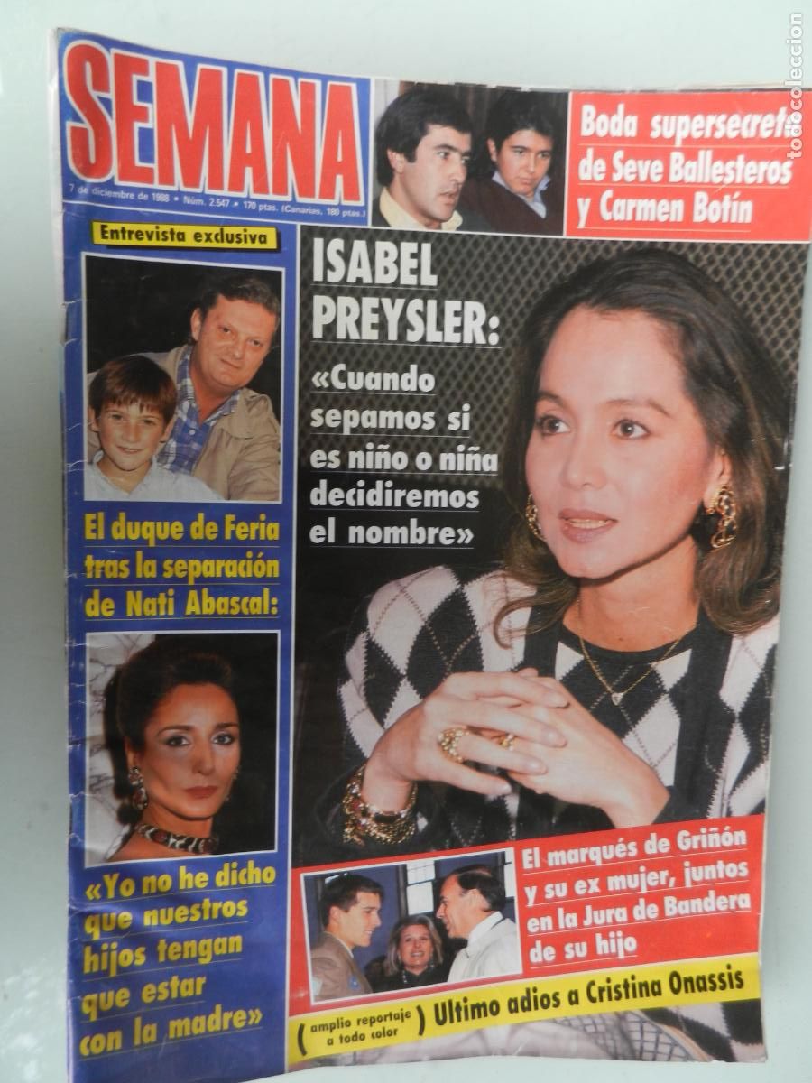 Coleccionismo de Revistas y Peri&oacute;dicos: SEMANA REVISTA N&ordm;2547- 12-1988- Isabel Preysler Nati Abascal Maques de Gri&ntilde;on Carmen seve Rossi