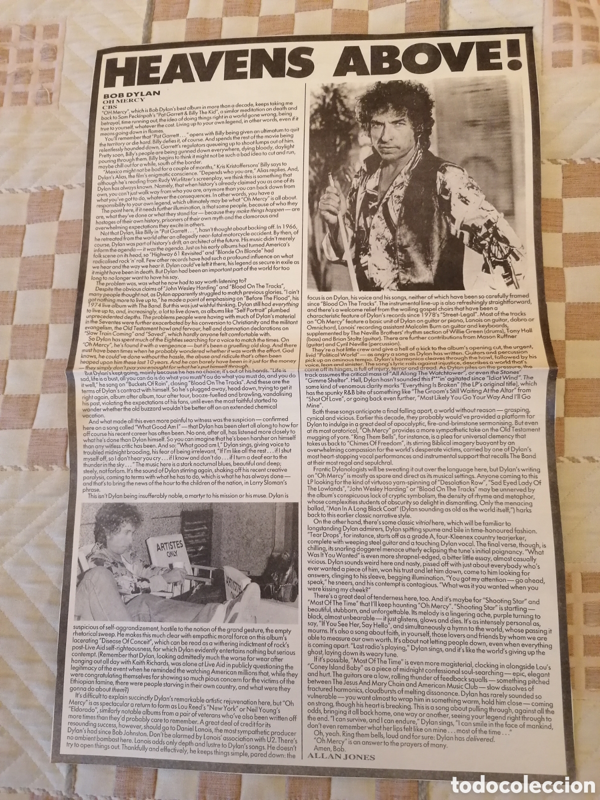 Coleccionismo de Revistas y Peri&oacute;dicos: P&aacute;gina Melody Maker Cr&iacute;tica Disco Bob Dylan, Oh Mercy 1989