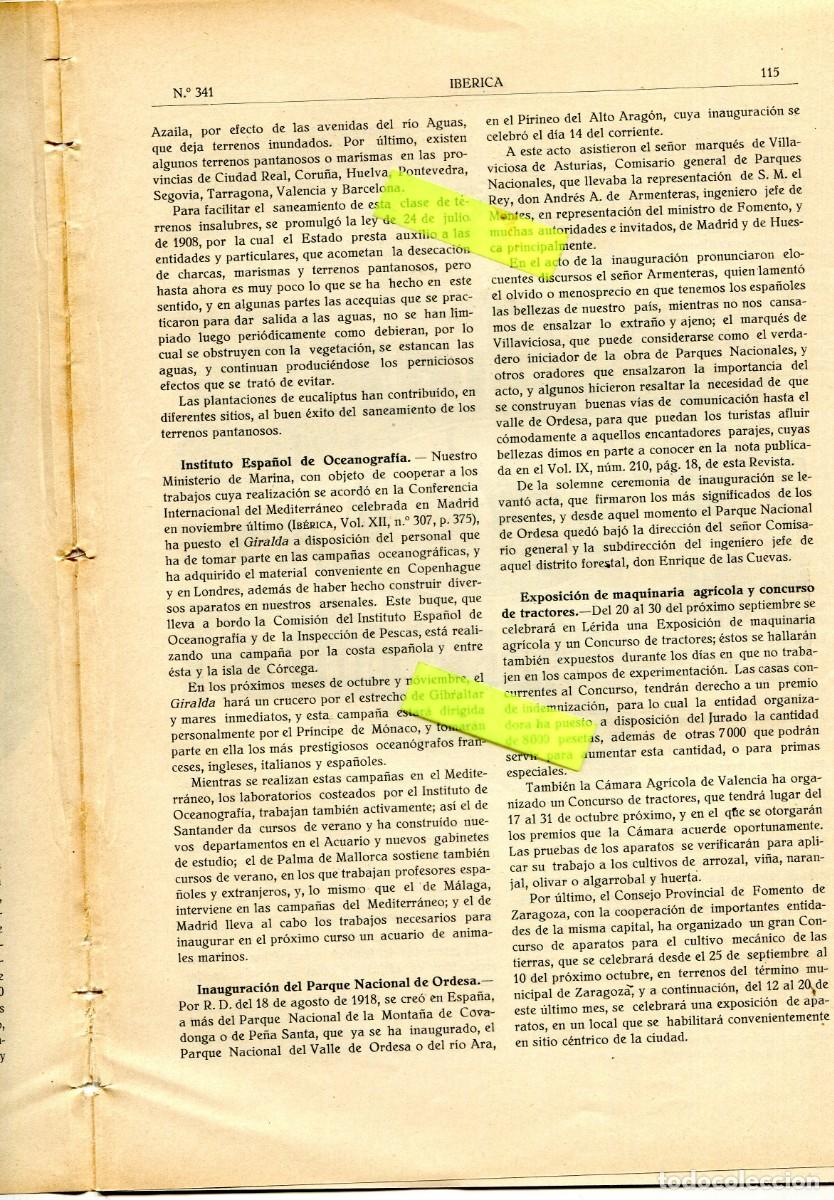 Coleccionismo de Revistas y Peri&oacute;dicos: REVISTA IBERICA A&Ntilde;O 1920 INSTITUTO OCEANOGRAFICO ESPA&Ntilde;OL MONACO FERIA MAQUINARIA AGRICOLA EN LLEIDA