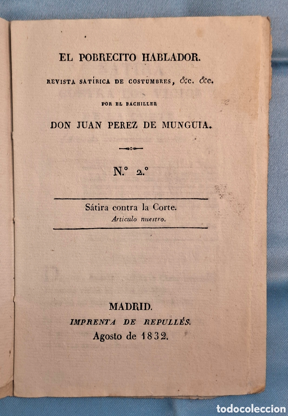 Collection Magazines and Newspapers: &ldquo;El Pobrecito Hablador&rdquo; Revista sat&iacute;rica 1832