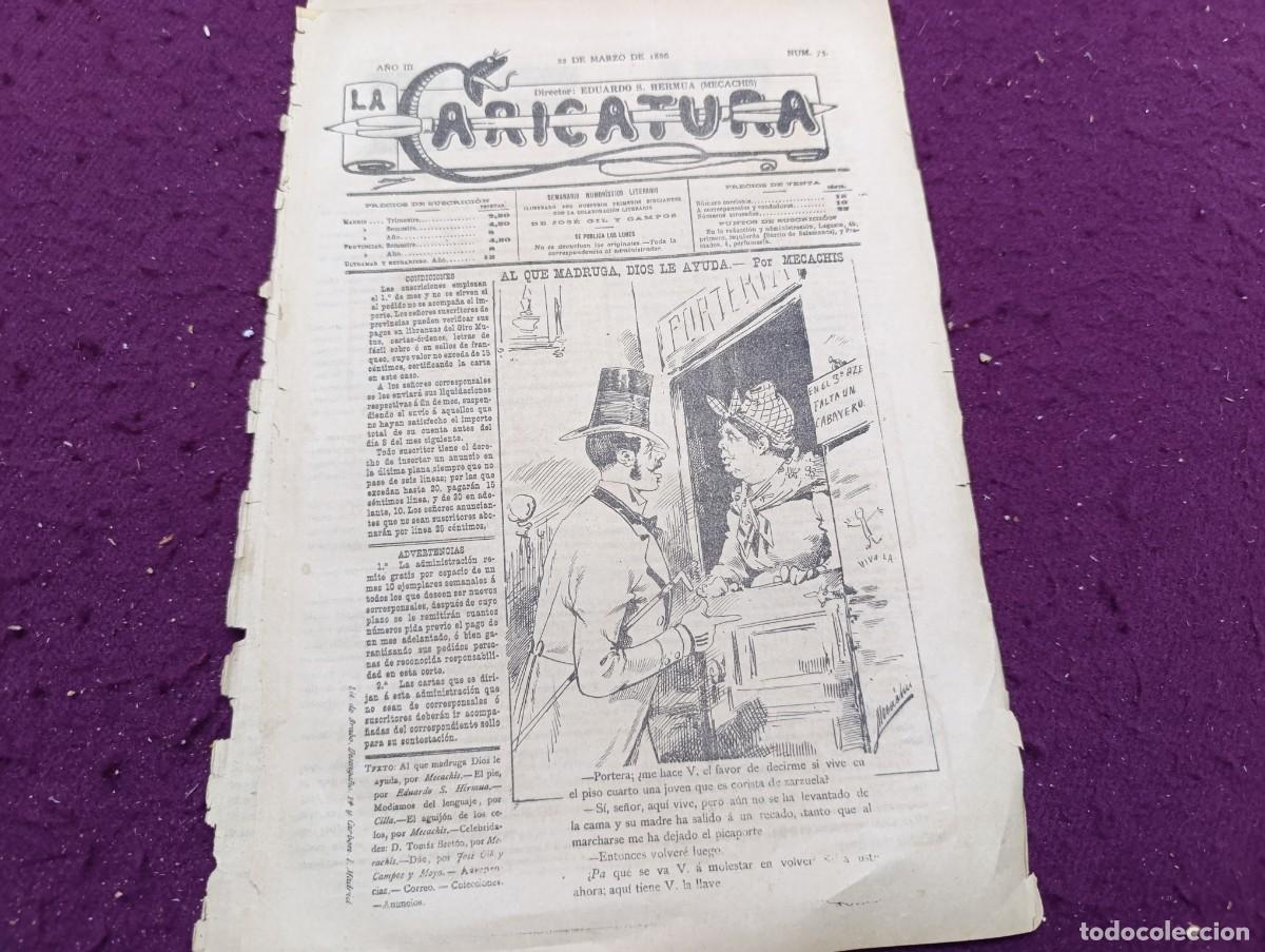 Coleccionismo de Revistas y Peri&oacute;dicos: 1886, Antigua Revista La Caricatura, N&ordm; 75, unos 35 x 24 cms.