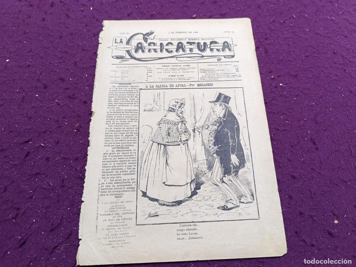 Coleccionismo de Revistas y Peri&oacute;dicos: 1886, Antigua Revista La Caricatura, N&ordm; 67, unos 35 x 24 cms.