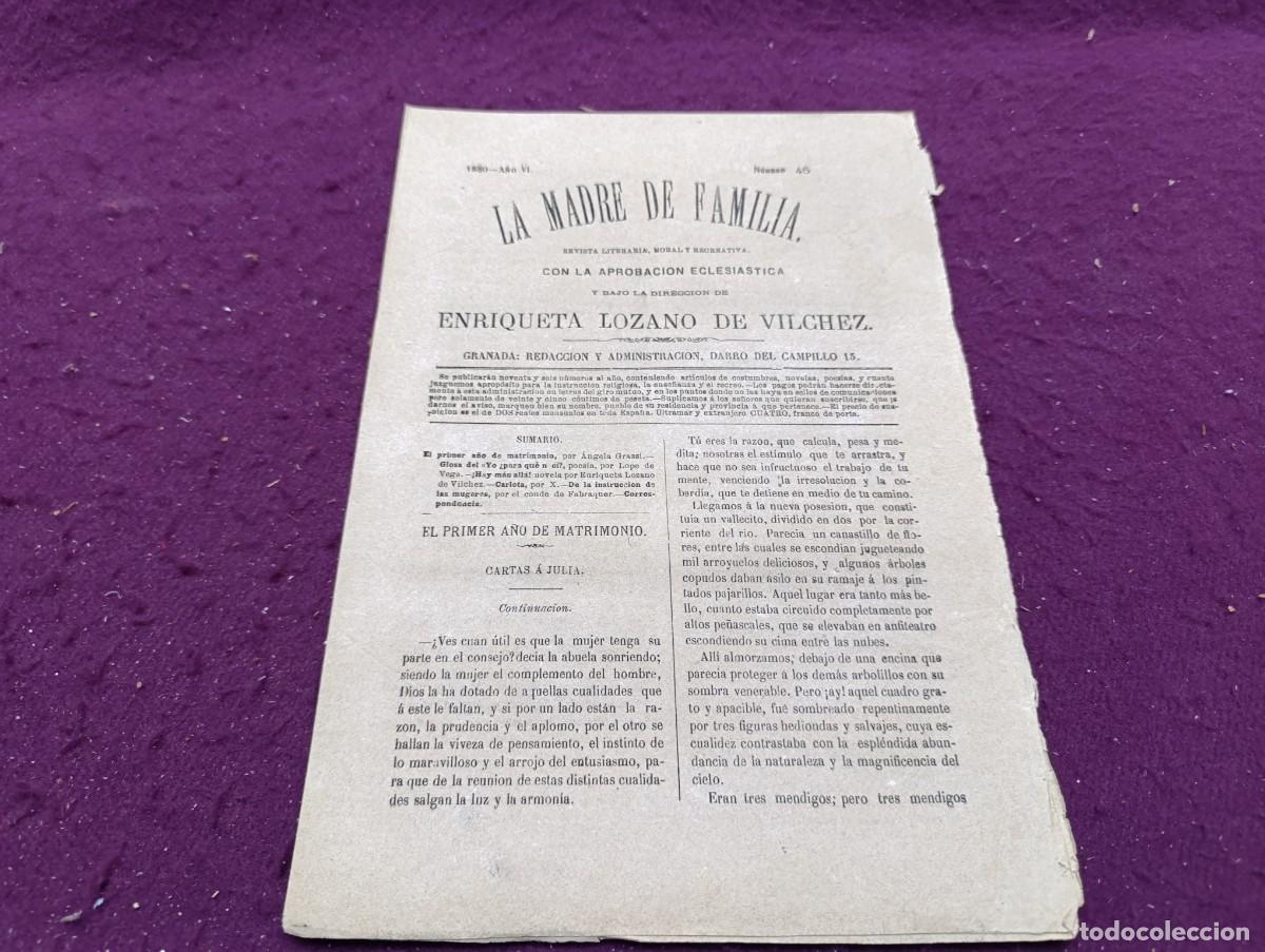 Coleccionismo de Revistas y Peri&oacute;dicos: 1880, Granada, Antigua Revista La Madre de Familia, N&ordm; 45, unos 32 x 22 cms.