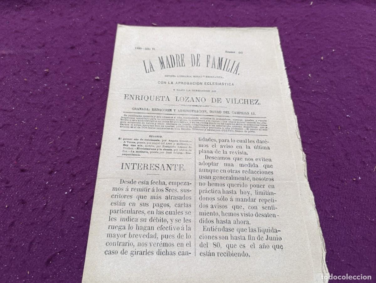 Coleccionismo de Revistas y Peri&oacute;dicos: 1880, Granada, Antigua Revista La Madre de Familia, N&ordm; 46, unos 32 x 22 cms.