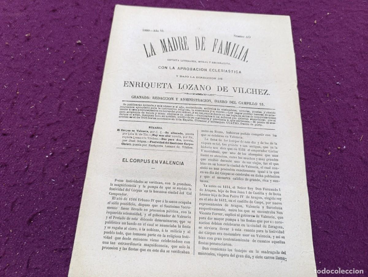 Coleccionismo de Revistas y Peri&oacute;dicos: 1880, Granada, Antigua Revista La Madre de Familia, N&ordm; 49, unos 32 x 22 cms.