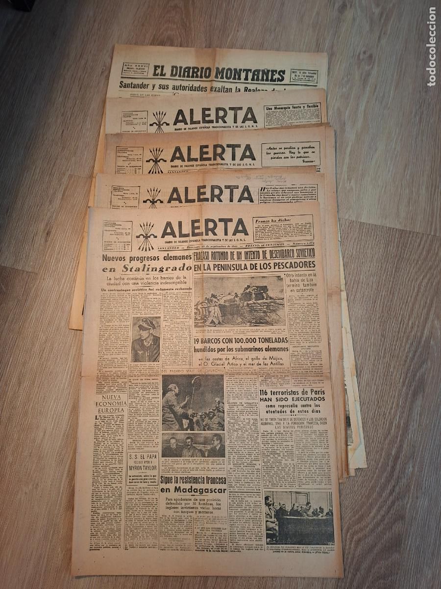 Coleccionismo de Revistas y Peri&oacute;dicos: Diarios de Cantabria a&ntilde;os 30/40 (7 Ejemplares)