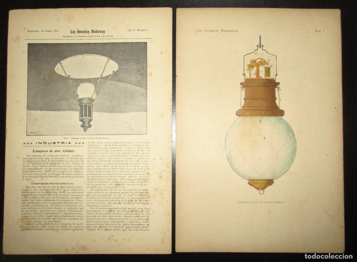Collezionismo di Riviste e Giornali: LOS INVENTOS MODERNOS. REVISTA INDUSTRIAL ILUSTRADA CON L&Aacute;MINA DESMONTABLE DE L&Aacute;MPARA CHALAUX.