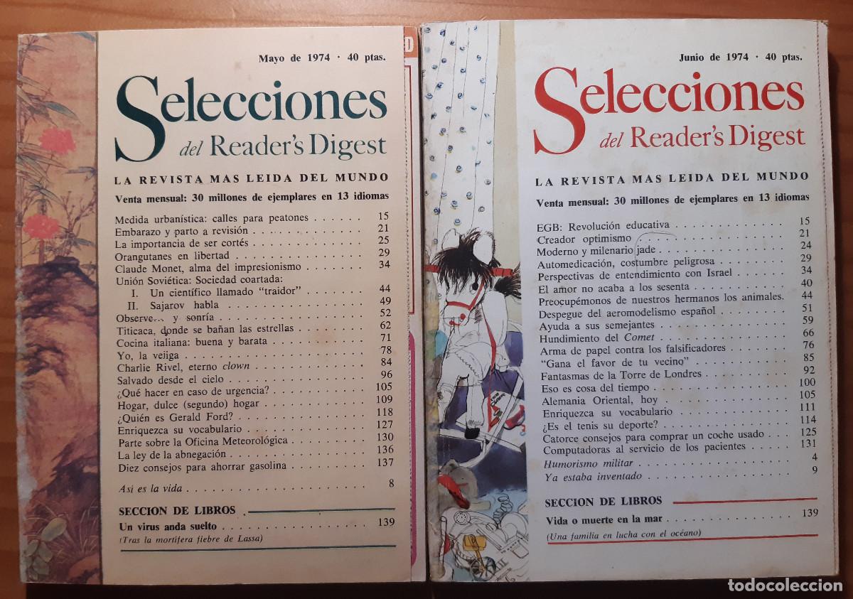 Collectionnisme de Revues et Journaux: SELECCIONES DEL READER'S DIGEST - A&Ntilde;O 1974 - 19 X 14 CMS. - 2 EJEMPLARES - MUY BUEN ESTADO