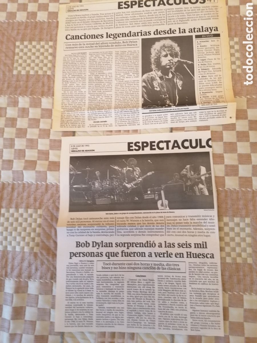 Coleccionismo de Revistas y Peri&oacute;dicos: Recortes Prensa Heraldo Arag&oacute;n Concierto Bob Dylan Huesca Julio 1993