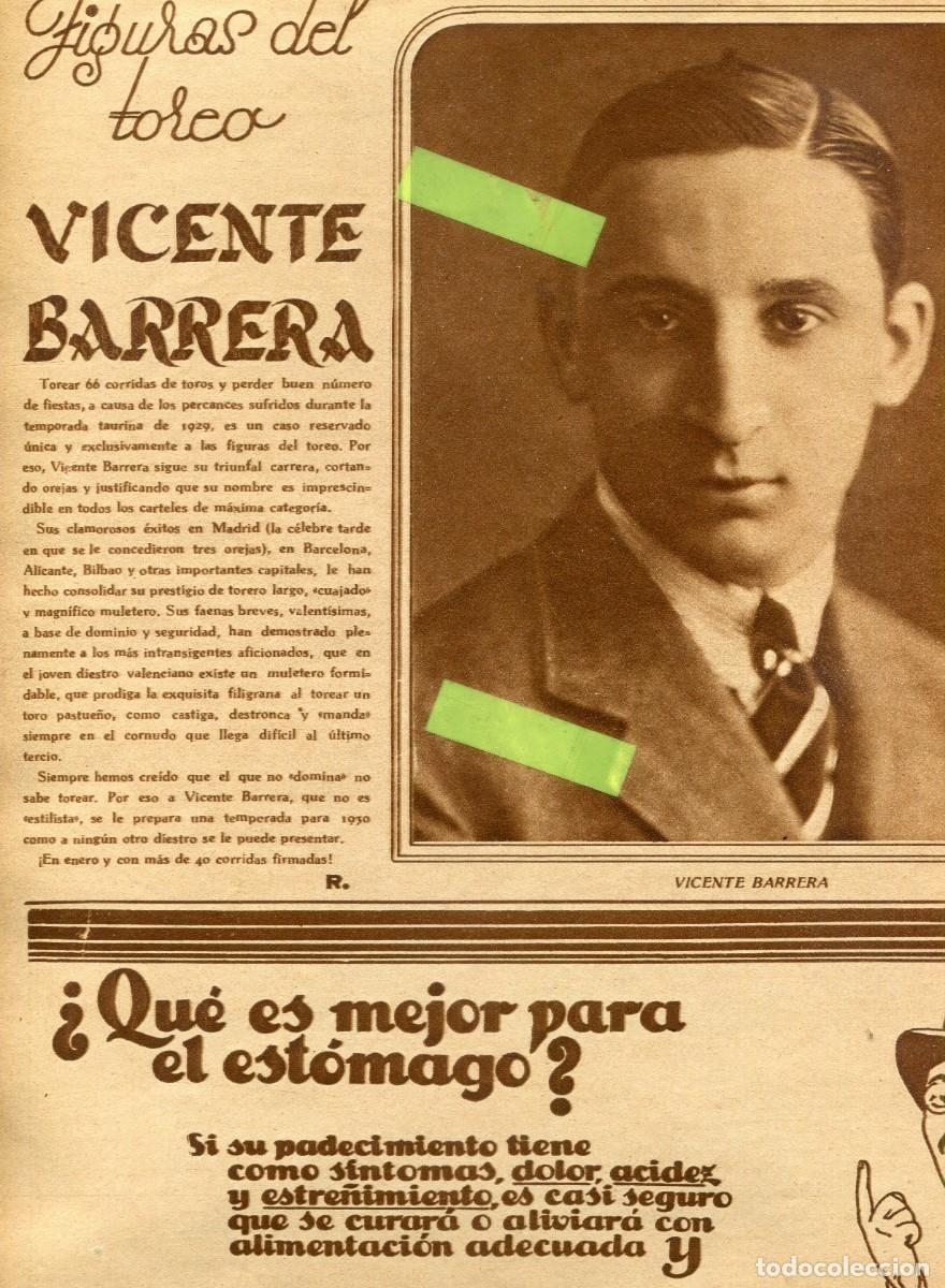 Coleccionismo de Revistas y Peri&oacute;dicos: REVISTA A&Ntilde;O 1930 TORERO VICENTE BARREA EL EMPLEADO TRABAJADOR MAS ANTIGUO DE LA PLAZA TOROS MADRID