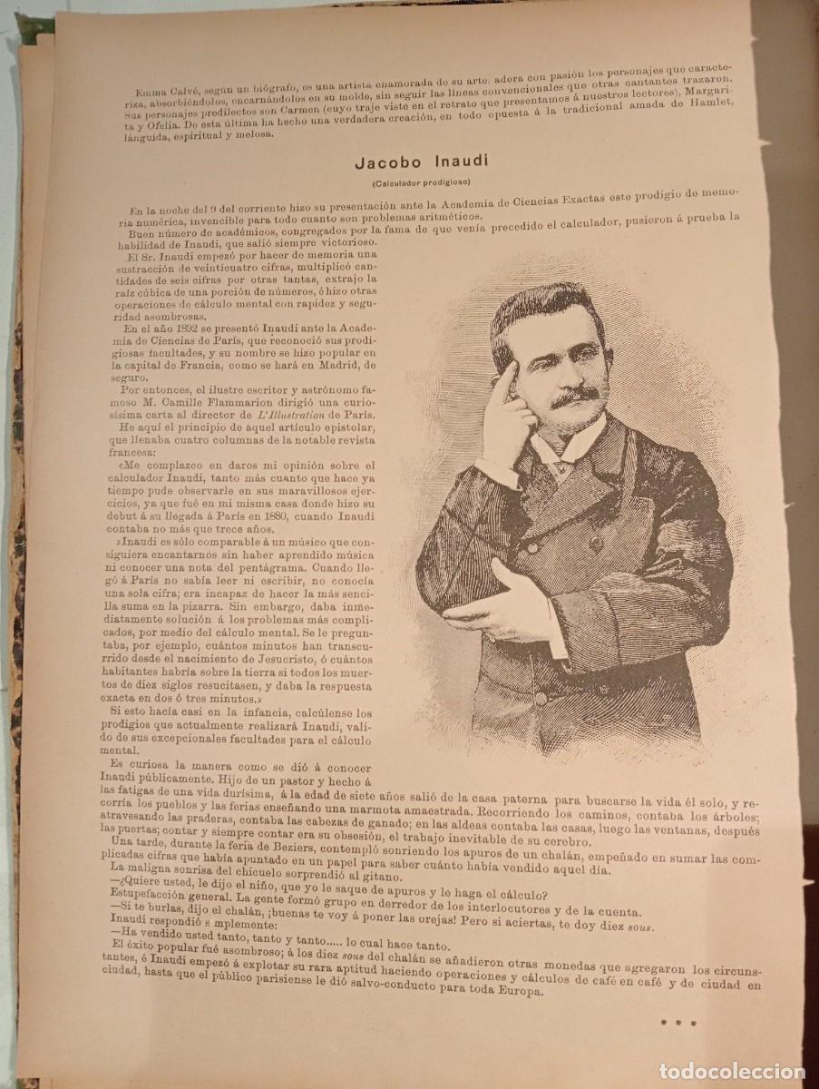 Sammeln von Zeitschriften und Zeitungen: REVISTA 1895 EMMA CALVE JACOBO INAUDI MATEMATICO CALCULADOR MIEL DE LA ALCARRIA JOSE FELIU CODINA
