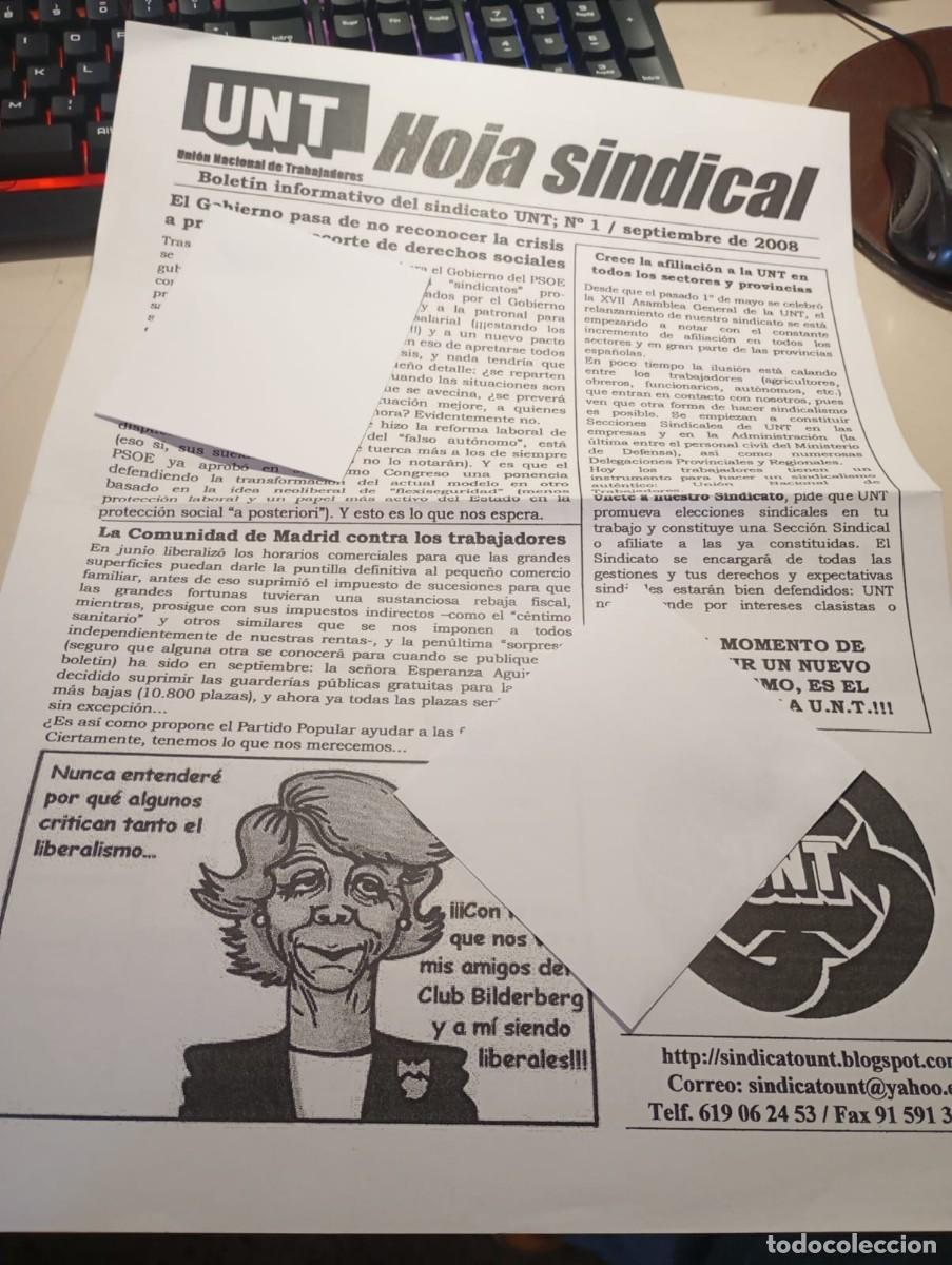 Coleccionismo de Revistas y Peri&oacute;dicos: BOLET&Iacute;N UNT HOJA SINDICAL N&ordm; 1 SEPTIEMBRE DE 2008 REF. UR MES 6 A