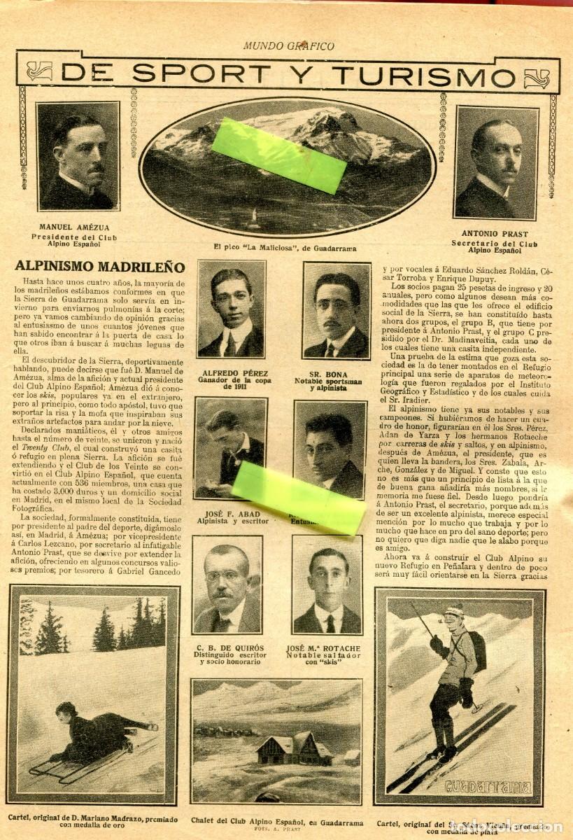 Coleccionismo de Revistas y Peri&oacute;dicos: REVISTA A&Ntilde;O 1912 CLUB ALPINO ESPA&Ntilde;OL GUADARRAMA CARTEL ESQUI FEMENINO FUTBOL HUELVA MADRID FOOT-BALL