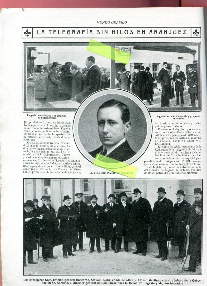 Coleccionismo de Revistas y Peri&oacute;dicos: REVISTA A&Ntilde;O 1912 TELEGRAFIA TELEGRAFOS SIN HIJOS EN ARANJUEZ PRINCIPE DE MONACO CULLERA LA GARRIGA