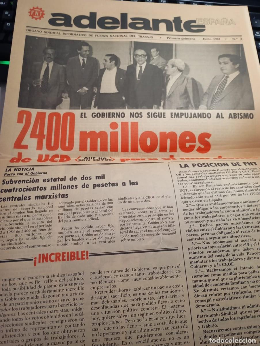 Coleccionismo de Revistas y Peri&oacute;dicos: REVISTA ADELANTE ESPA&Ntilde;A ( FUERZA NACIONAL DEL TRABAJO) JUNIO 1981 REF. UR MES 6 A