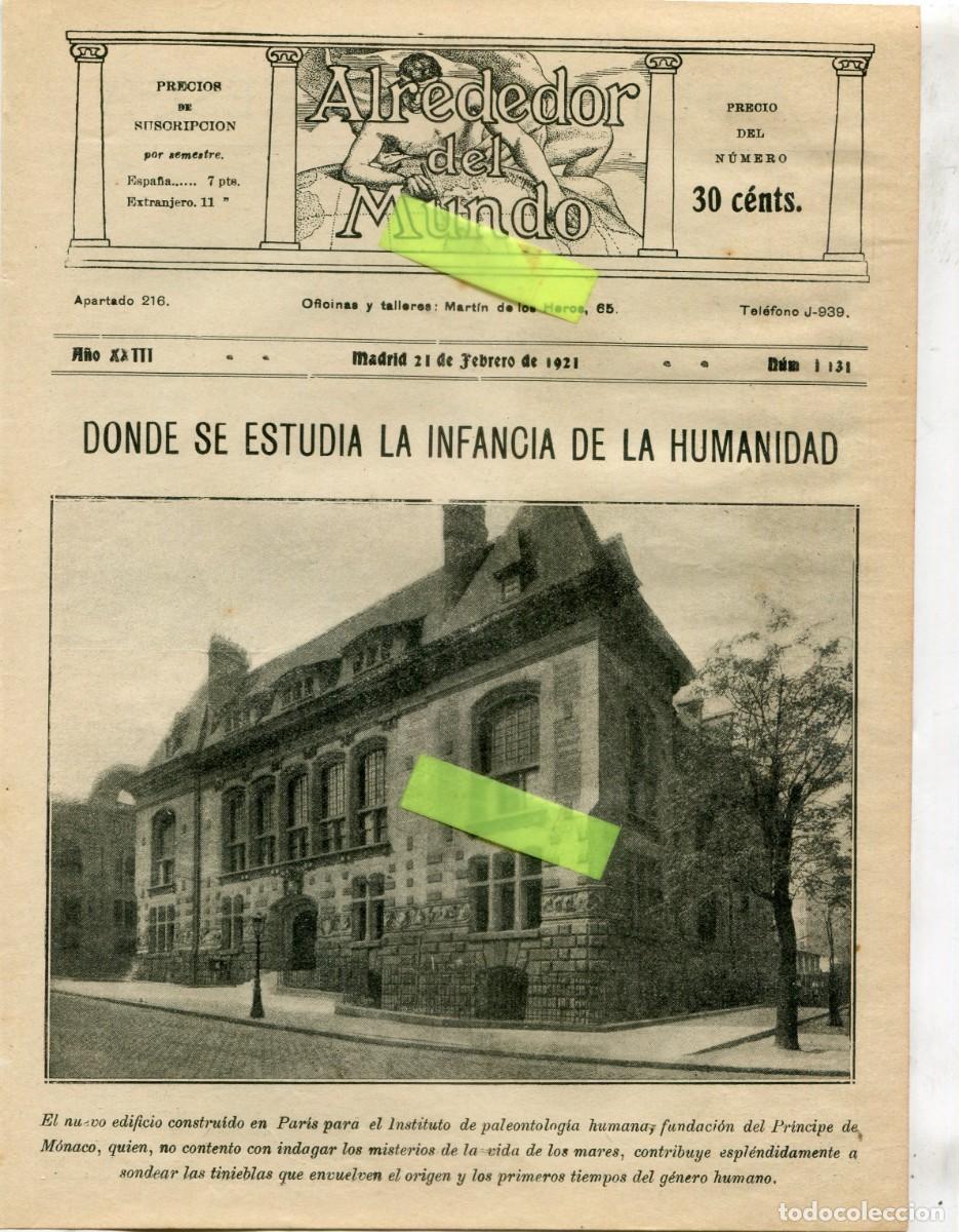 Coleccionismo de Revistas y Peri&oacute;dicos: RECORTE DE PRENSA A&Ntilde;O 1921 INSTITUTO DE PALEONTOLOGIA HUMANA EN PARIS DONACION PRINCIPE DE MONACO