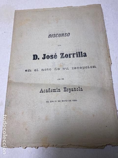Coleccionismo de Revistas y Peri&oacute;dicos: Jose Zorrilla. 1885. Discurso recepcion en la Academia Espa&ntilde;ola. 31 de Mayo.