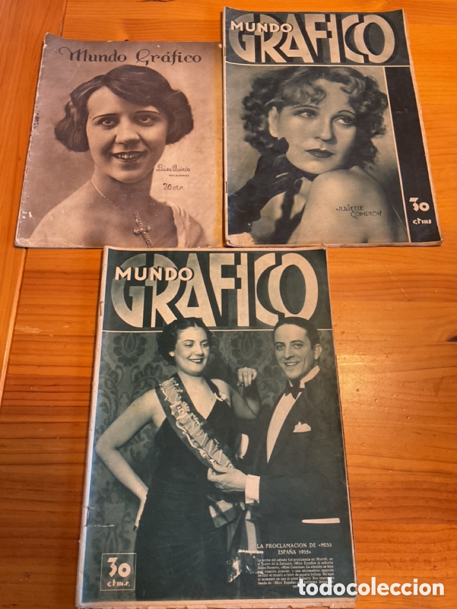 Coleccionismo de Revistas y Peri&oacute;dicos: Lote 3 revistas Mundo Gr&aacute;fico a&ntilde;os 20 y 30 &ndash; Cine, sociedad y glamour vintage