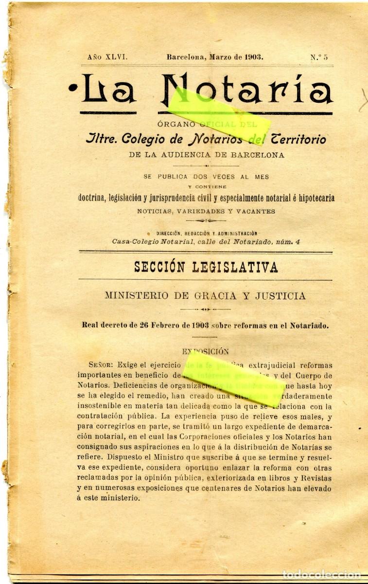 Coleccionismo de Revistas y Peri&oacute;dicos: REVISTA A&Ntilde;O 1903 REVISTA LA NOTARIA COLEGIO DE NOTARIOS DE BARCELONA