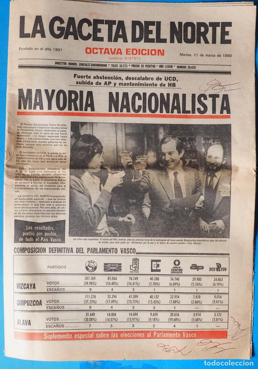 Coleccionismo de Revistas y Peri&oacute;dicos: PERIODICO LA GACETA DEL NORTE: BILBAO. MARZO 1980 ELECCIONES. MAYORIA NACIONALISTA