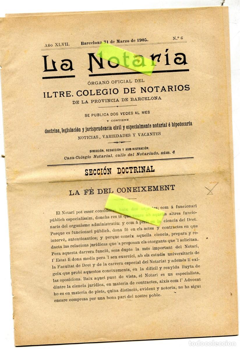 Coleccionismo de Revistas y Peri&oacute;dicos: REVISTA A&Ntilde;O 1905 NOTARIO NOTARIA DE PALMA HUELVA LA NOTARIA JOSEPH SURRIBAS ARTICLE EN CATALA