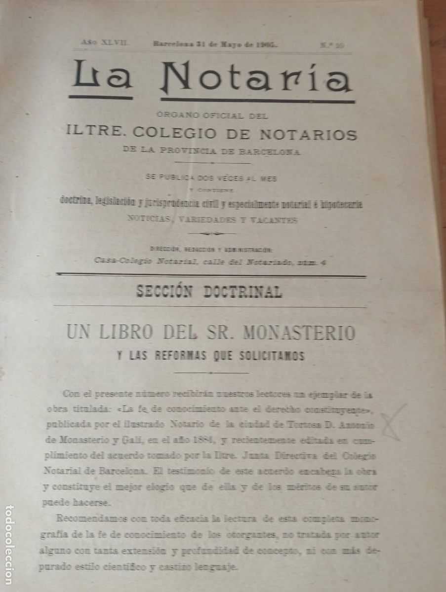 Coleccionismo de Revistas y Peri&oacute;dicos: REVISTA A&Ntilde;O 1905 NOTARIO NOTARIA DE LA TORTOSA ANTONIO MONASTERIO GALI GERGAL ALMERIA CAMBADOS