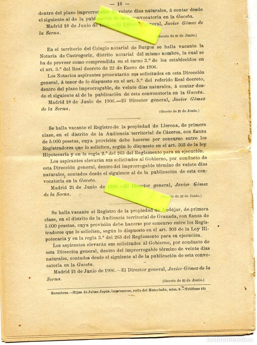 Sammeln von Zeitschriften und Zeitungen: REVISTA A&Ntilde;O 1906 NOTARIO NOTARIA DE ARANDA DE DUERO JEREZ DE LA FRONTERA CASTROGERIZ LLERENA ANDUJAR