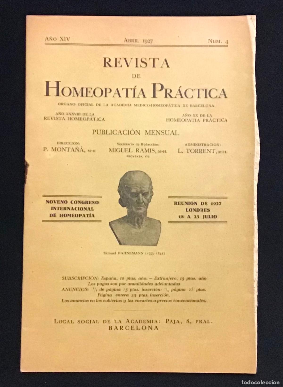 Coleccionismo de Revistas y Peri&oacute;dicos: REVISTA DE HOMEOPAT&Iacute;A PR&Aacute;CTICA. A&ntilde;o XIV. Abril 1927. N&uacute;m. 4.