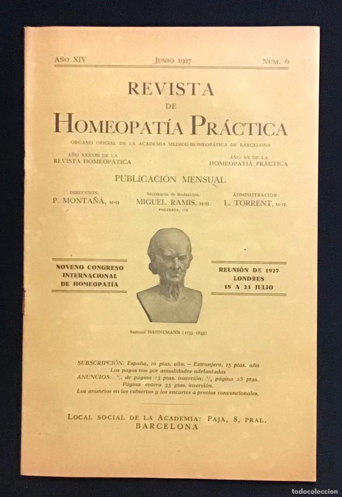 Coleccionismo de Revistas y Peri&oacute;dicos: REVISTA DE HOMEOPAT&Iacute;A PR&Aacute;CTICA. A&ntilde;o XIV. Junio 1927. N&uacute;m. 6.