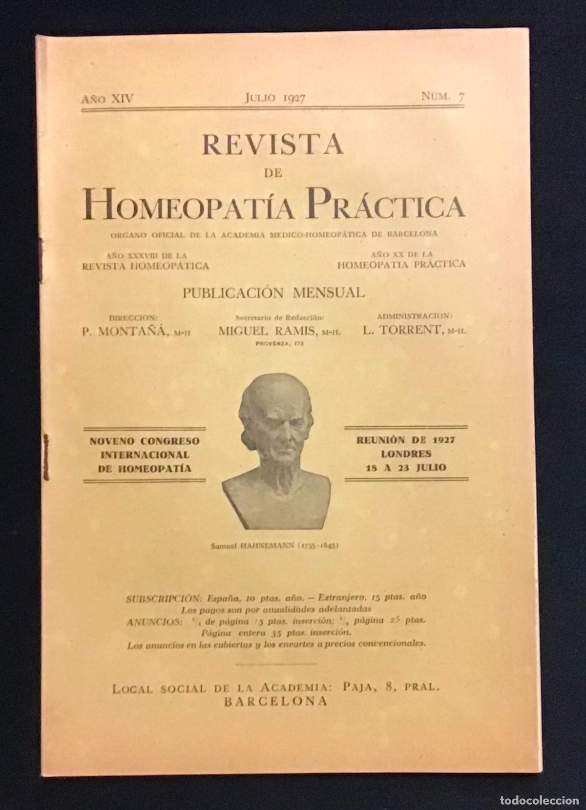 Coleccionismo de Revistas y Peri&oacute;dicos: REVISTA DE HOMEOPAT&Iacute;A PR&Aacute;CTICA. A&ntilde;o XIV. Julio 1927. N&uacute;m. 7.