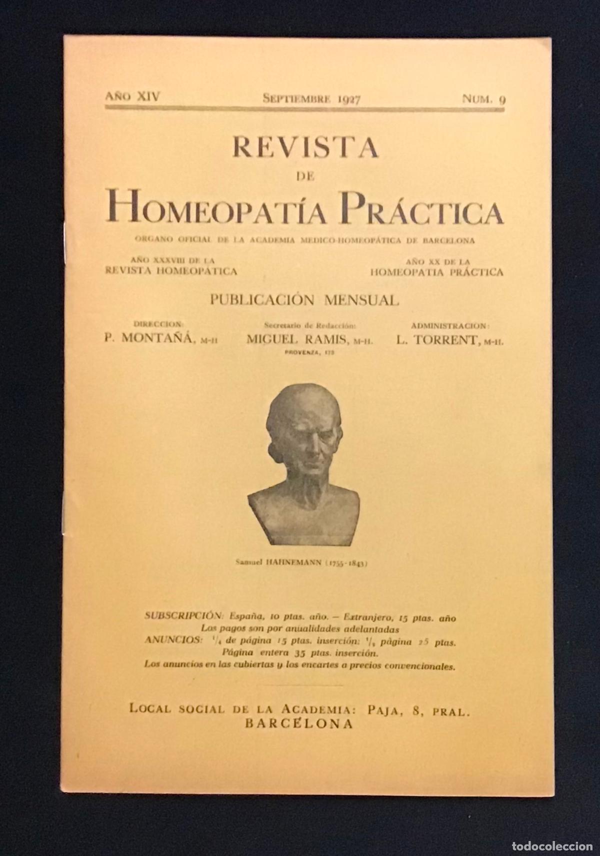 Coleccionismo de Revistas y Peri&oacute;dicos: REVISTA DE HOMEOPAT&Iacute;A PR&Aacute;CTICA. A&ntilde;o XIV. Septiembre 1927. N&uacute;m. 9.