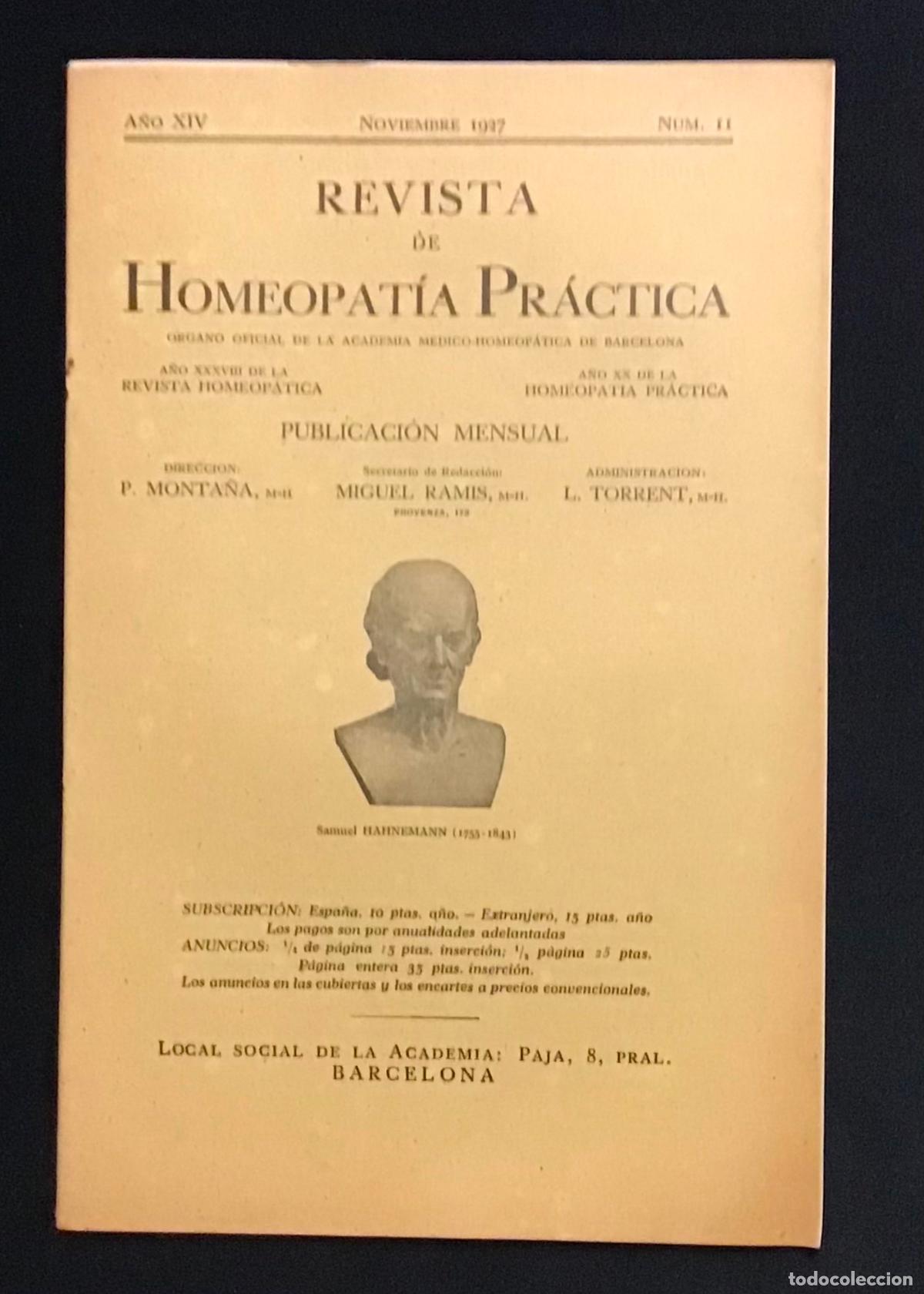 Coleccionismo de Revistas y Peri&oacute;dicos: REVISTA DE HOMEOPAT&Iacute;A PR&Aacute;CTICA. A&ntilde;o XIV. Noviembre 1927. N&uacute;m. 11.
