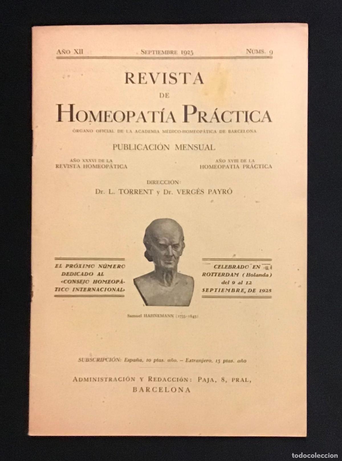 Coleccionismo de Revistas y Peri&oacute;dicos: REVISTA DE HOMEOPAT&Iacute;A PR&Aacute;CTICA. A&ntilde;o XII. Septiembre 1925. N&uacute;m. 9.
