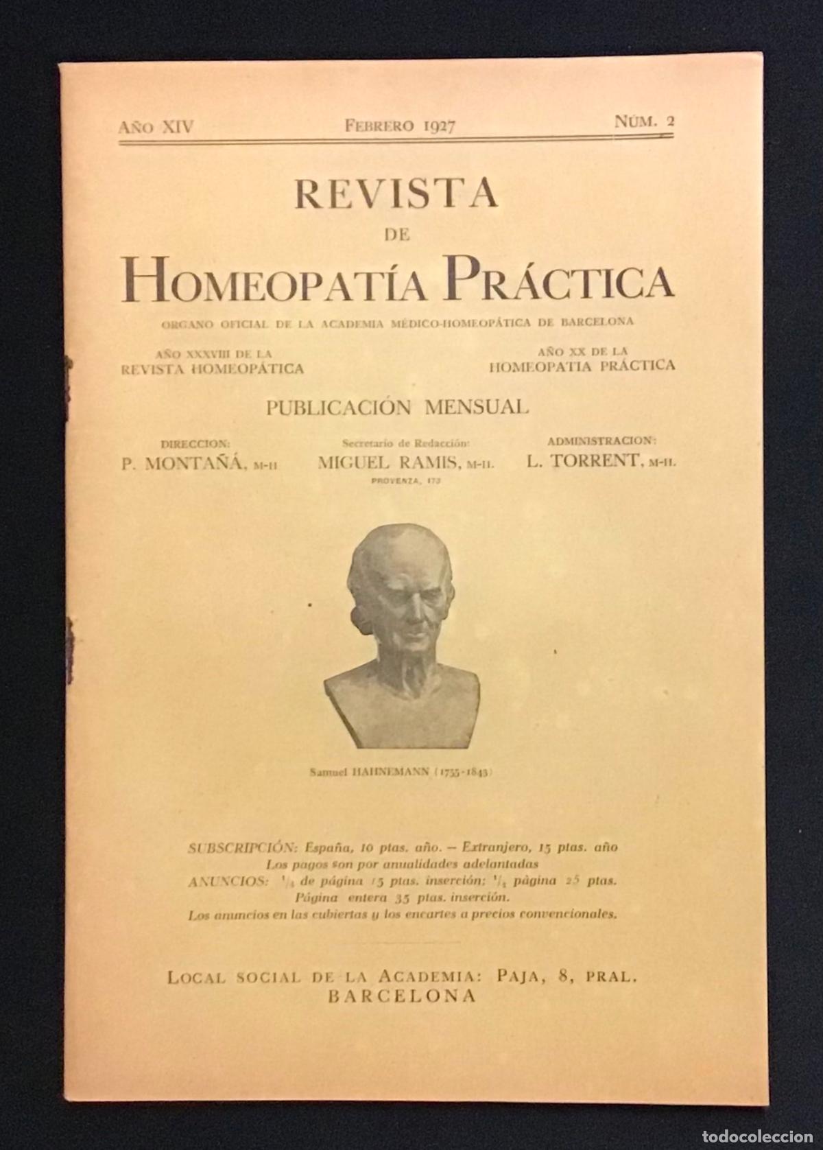 Coleccionismo de Revistas y Peri&oacute;dicos: REVISTA DE HOMEOPAT&Iacute;A PR&Aacute;CTICA. A&ntilde;o XIV. Febrero 1927. N&uacute;m. 2.