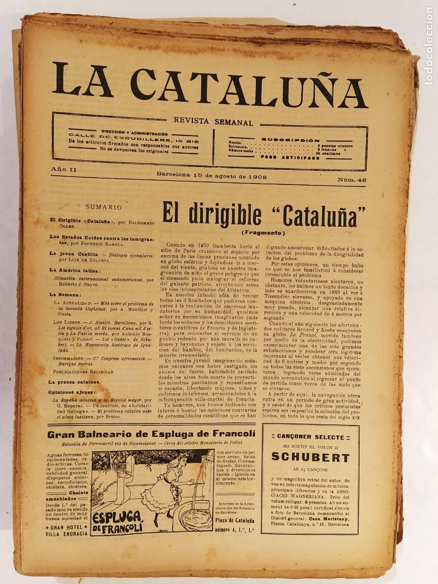 Coleccionismo de Revistas y Peri&oacute;dicos: CATALUNYA - LA CATALU&Ntilde;A , REVISTA SEMANAL - NUMERO 46 A&Ntilde;O 1908 - REVISTA ANTIGUA CATALANA