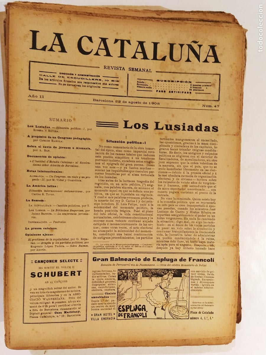 Coleccionismo de Revistas y Peri&oacute;dicos: CATALUNYA - LA CATALU&Ntilde;A , REVISTA SEMANAL - NUMERO 47 A&Ntilde;O 1908 - REVISTA ANTIGUA CATALANA