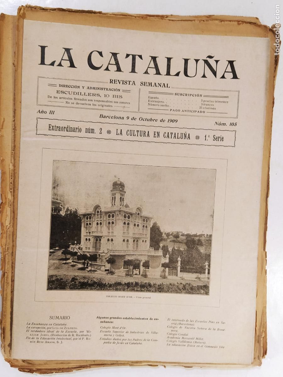 Coleccionismo de Revistas y Peri&oacute;dicos: CATALUNYA - LA CATALU&Ntilde;A - COLEGIO MONT D'OR BARCELONA - NUMERO 105 A&Ntilde;O 1909 - REVISTA ANTIGUA