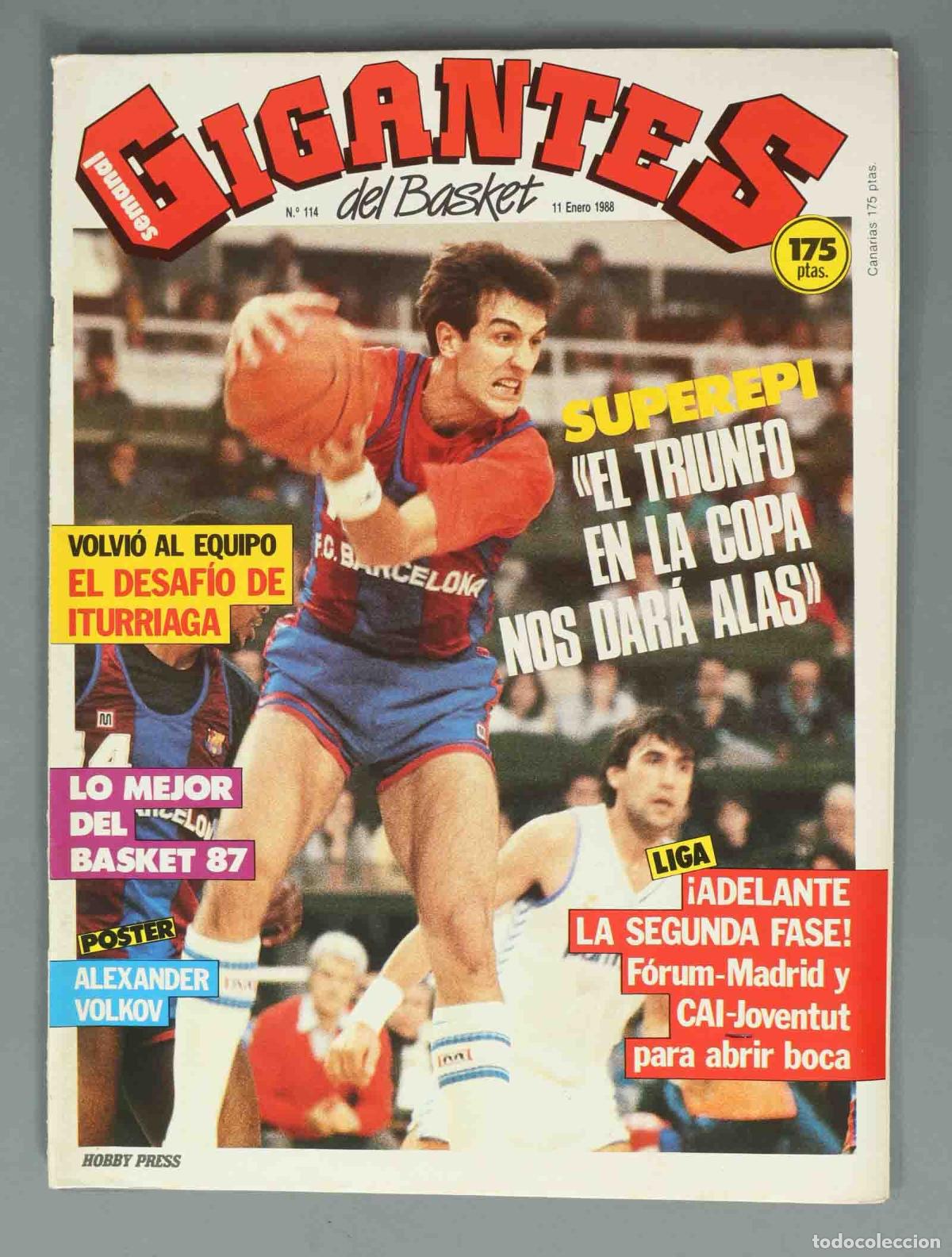 Sammeln von Zeitschriften und Zeitungen: GIGANTES DEL BASKET. N&ordm; 114. 11 ENERO 1988. SUPEREPI. EL TRIUNFO EN LA COPA NOS DAR&Aacute; ALAS.