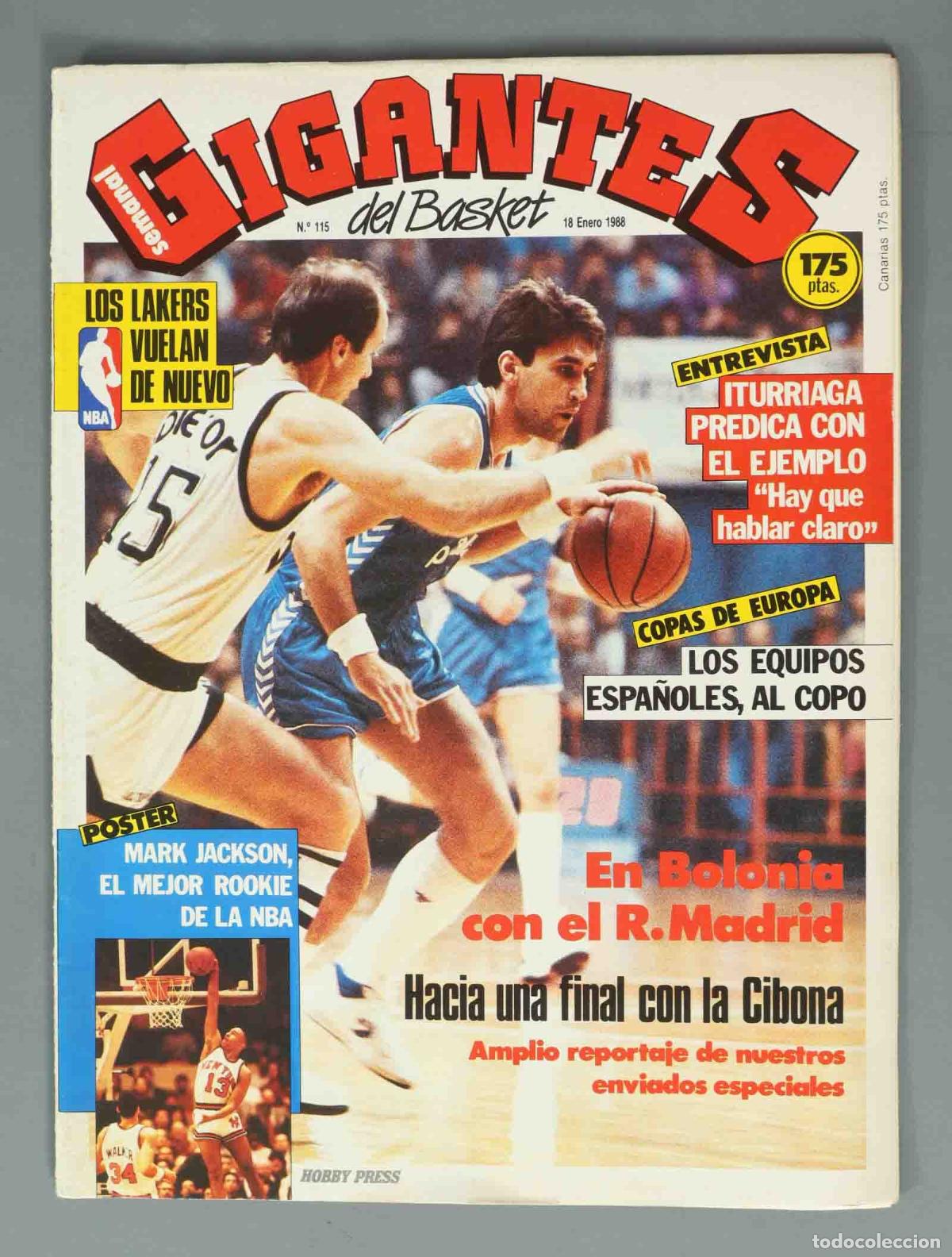 Sammeln von Zeitschriften und Zeitungen: GIGANTES DEL BASKET. N&ordm; 115. 18 ENERO 1988. En Bolonia con el R. Madrid.
