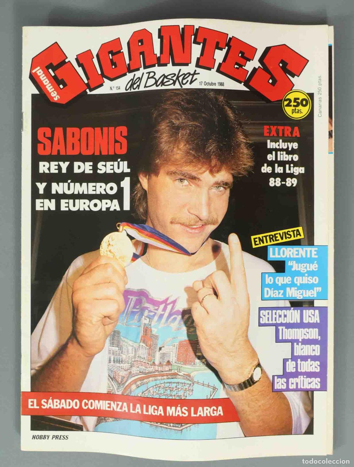 Coleccionismo de Revistas y Peri&oacute;dicos: GIGANTES DEL BASKET. N&ordm; 154. 17 OCTUBRE 1988. SABONIS REY DE SE&Uacute;L Y N&Uacute;MERO EN EUROPA 1.