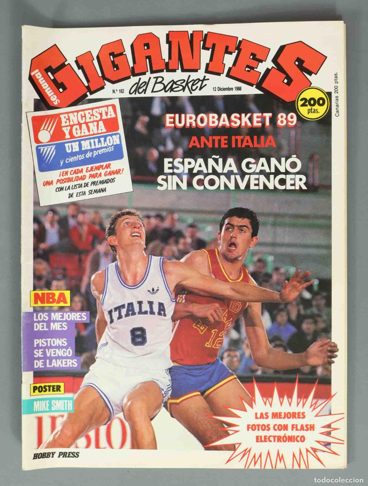 Coleccionismo de Revistas y Peri&oacute;dicos: GIGANTES DEL BASKET. N&ordm; 162. 12 DICIEMBRE 1988. EUROBASKET 89 ANTE ITALIA. ESPA&Ntilde;A GAN&Oacute; SIN CONVENCER